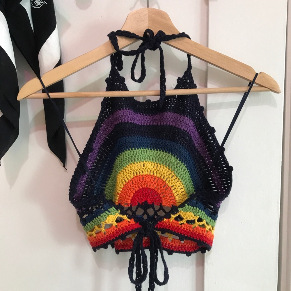 🌈✨LF Rainbow Crochet Halter Top🌈✨